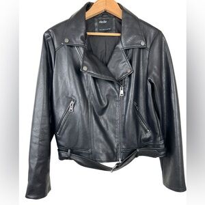 Elodie vegan leather moto jacket, XL, polyurethane biker coat, Streetwear Edgy